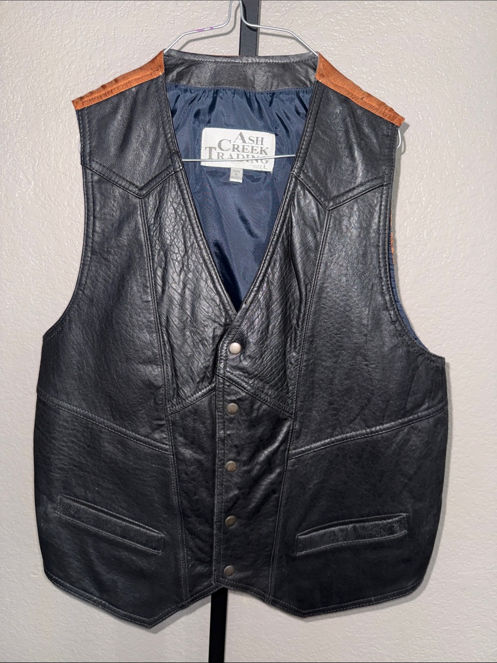 Black Leather Men's Vest with Brown Accents size large